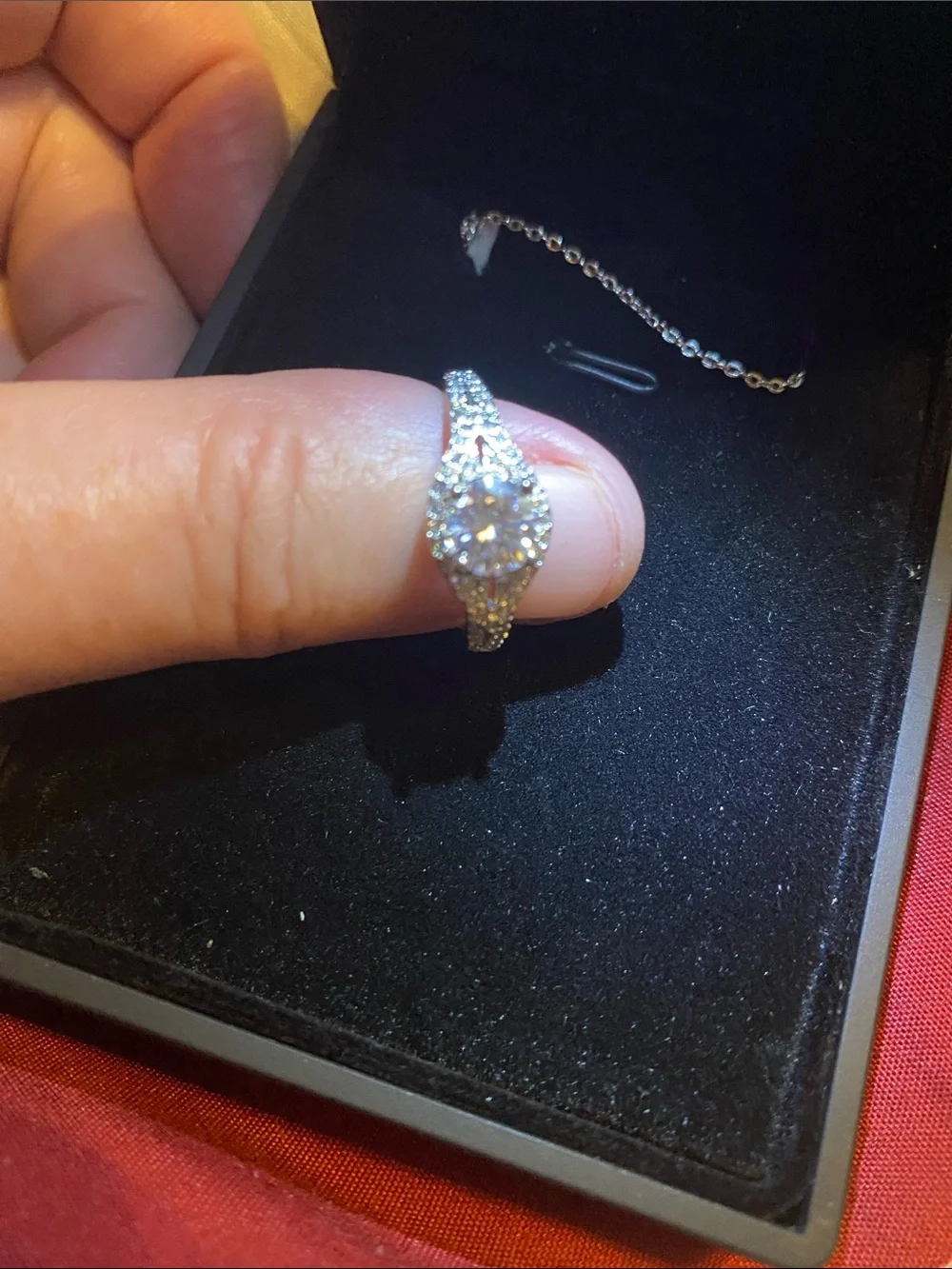 Moissanite Sterling Silver Halo Engagement Ring in Silver
